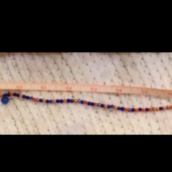 Handmade Women's Blue Orange Beaded Necklace Handcrafted - Picture 8 of 10